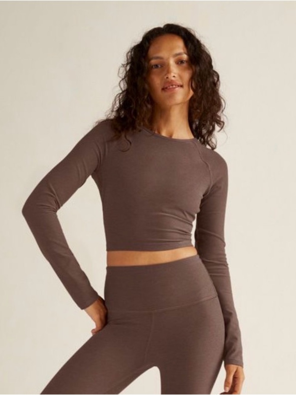 Beyond Yoga Brown Long-Sleeve Cropped Seamless Top